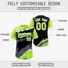 Black Neon Green Gray Reversible Baseball Jersey Lightning & Graffiti Pattern 3