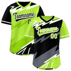 Black Neon Green Gray Reversible Baseball Jersey Lightning & Graffiti Pullover V-Neck