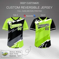Black Neon Green Gray Reversible Baseball Jersey Lightning & Graffiti Pullover V-Neck 2