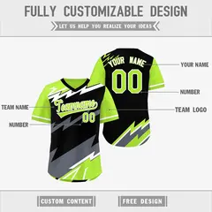 Black Neon Green Gray Reversible Baseball Jersey Lightning & Graffiti Pullover V-Neck 3