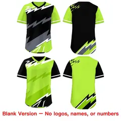 Black Neon Green Gray Reversible Baseball Jersey Lightning & Graffiti Pullover V-Neck 8
