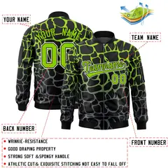 Black Neon Green-Gray Spotted Full-Zip Letterman Bomber Jacket 2