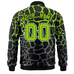 Black Neon Green-Gray Spotted Full-Zip Letterman Bomber Jacket 4