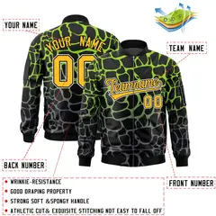 Black Neon Green-Gray Spotted Full-Zip Letterman Bomber Jacket 2