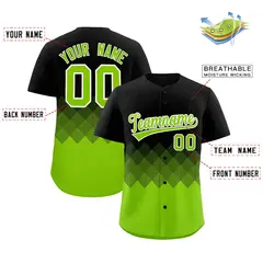 Black Neon Green Grid Blur Pattern Authentic Baseball Jersey 2