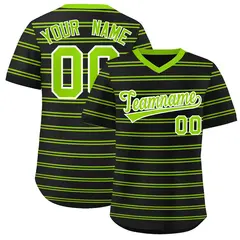 Black Neon Green Horizontal Stripe Pullover Baseball Jersey