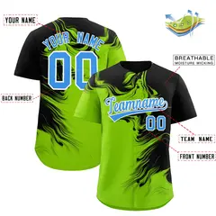 Black Neon Green Ink Pattern Authentic Baseball Jersey 2