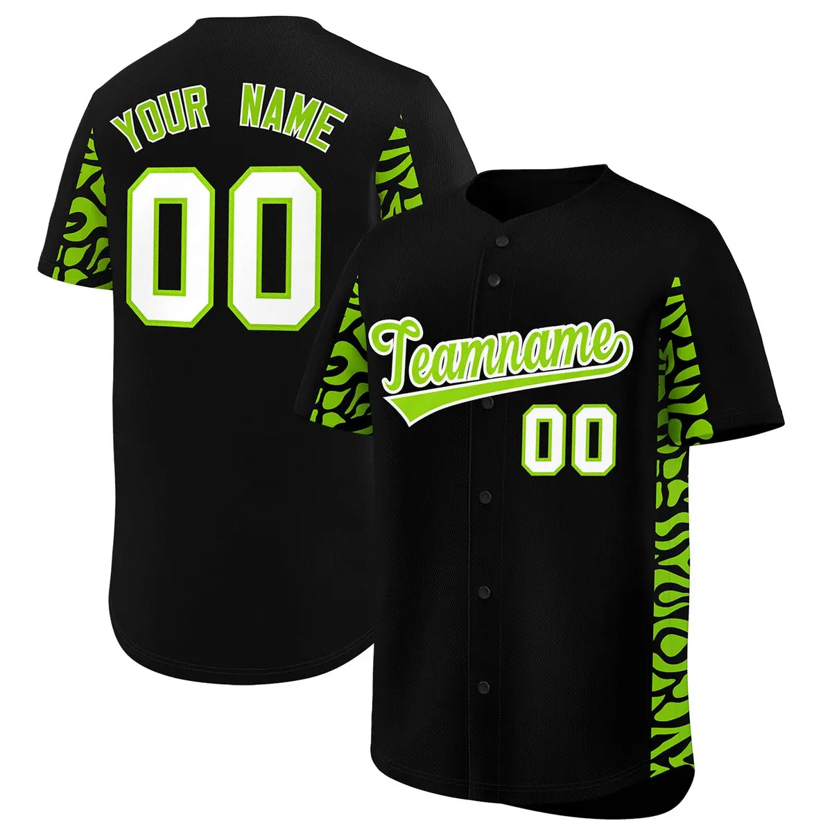 Black Neon Green Leopard Graffiti Side Baseball Jersey