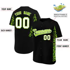 Black Neon Green Leopard Graffiti Side Baseball Jersey 2