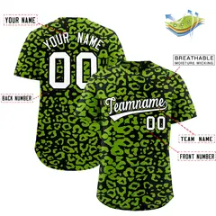 Black Neon Green Leopard Print Baseball Jersey 2