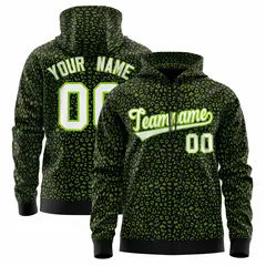 Black Neon Green Leopard Print Varsity Full-Zip Letterman Jacket Hoodie 1