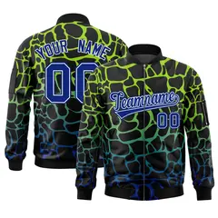 Black Neon Green-Lt Blue Spotted Varsity Full-Zip Letterman Bomber Jacket
