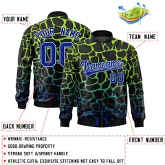 Black Neon Green-Lt Blue Spotted Varsity Full-Zip Letterman Bomber Jacket 2