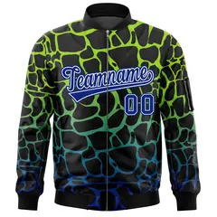 Black Neon Green-Lt Blue Spotted Varsity Full-Zip Letterman Bomber Jacket 3