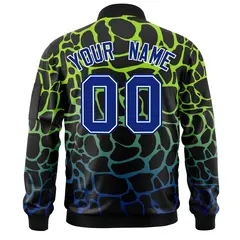 Black Neon Green-Lt Blue Spotted Varsity Full-Zip Letterman Bomber Jacket 4