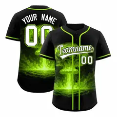 Black Neon Green Nuclear Blast Graffiti Full Button Baseball Jersey
