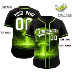 Black Neon Green Nuclear Blast Graffiti Full Button Baseball Jersey 2