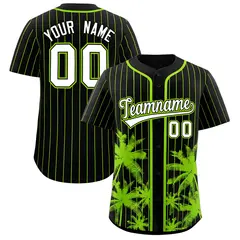 Black Neon Green Pinstripe Coconut Tree Baseball Jersey
