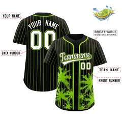 Black Neon Green Pinstripe Coconut Tree Baseball Jersey 2