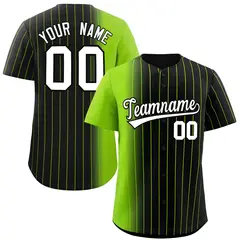 Black Neon Green Pinstripe Gradient Baseball Jersey 1