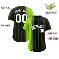 Black Neon Green Pinstripe Gradient Baseball Jersey 2