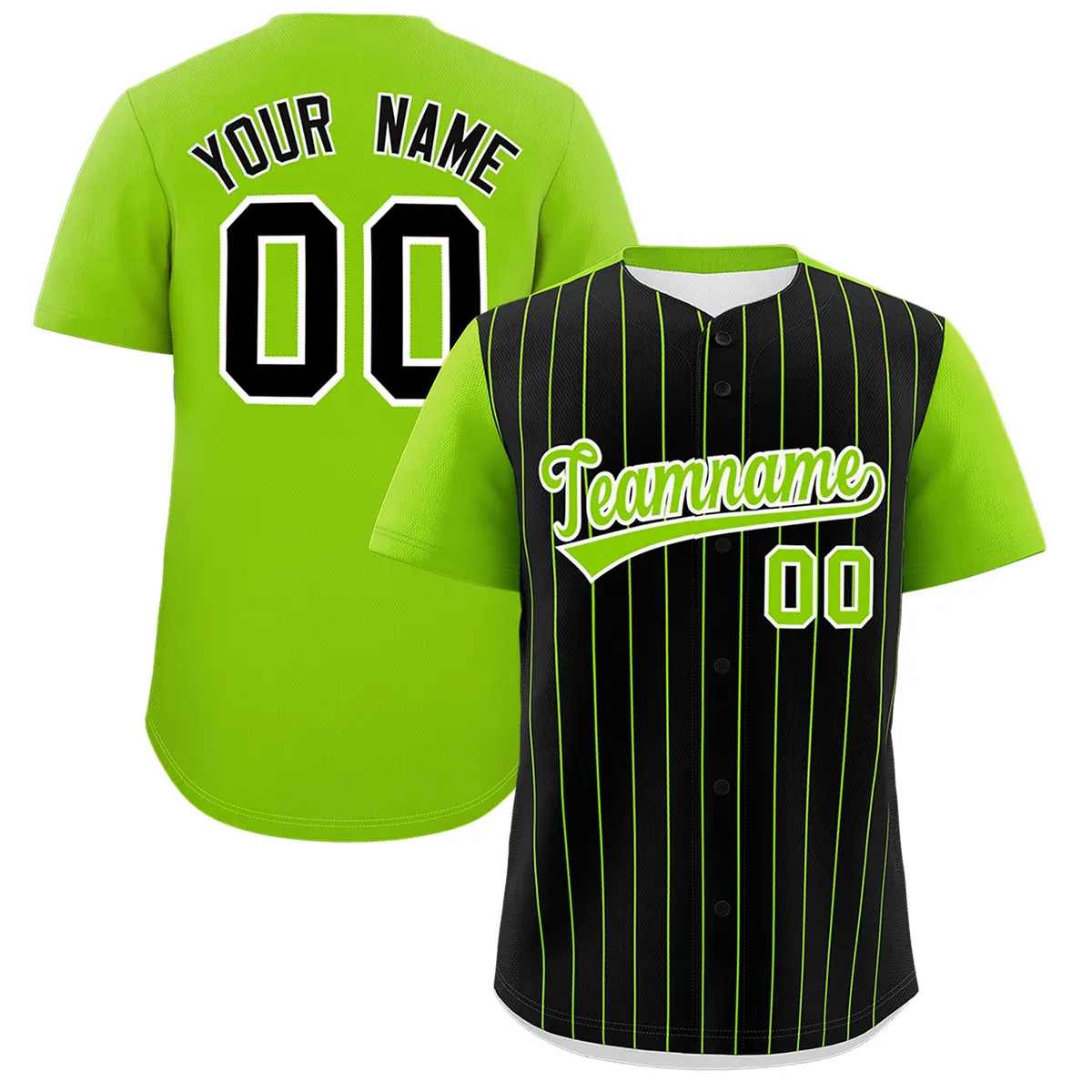 Black Neon Green Pinstripe Two-Tone Baseball Jersey