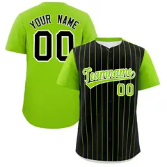 Black Neon Green Pinstripe Two-Tone Baseball Jersey 1