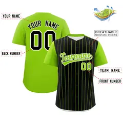 Black Neon Green Pinstripe Two-Tone Baseball Jersey 2