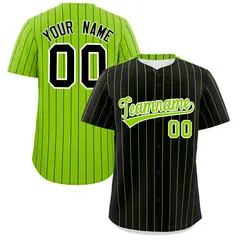Black Neon Green Pinstripe Two-Tone Baseball Jersey 1