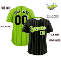 Black Neon Green Pinstripe Two-Tone Baseball Jersey 2