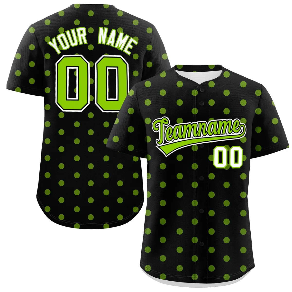 Black Neon Green Polka Dot Graffiti Baseball Jersey