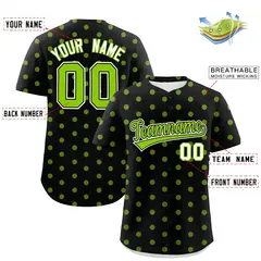 Black Neon Green Polka Dot Graffiti Baseball Jersey 2