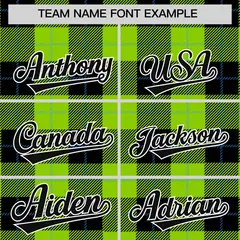 Black Neon Green-Powder Blue Plaid Varsity Full-Snap Letterman Jacket 3