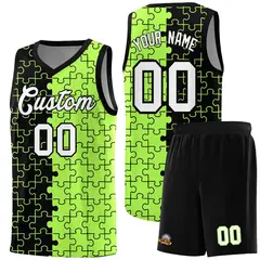 Black Neon Green Puzzle Pattern Splid Basketball Kits 1