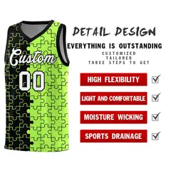 Black Neon Green Puzzle Pattern Splid Basketball Kits 2