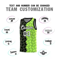 Black Neon Green Puzzle Pattern Splid Basketball Kits 4