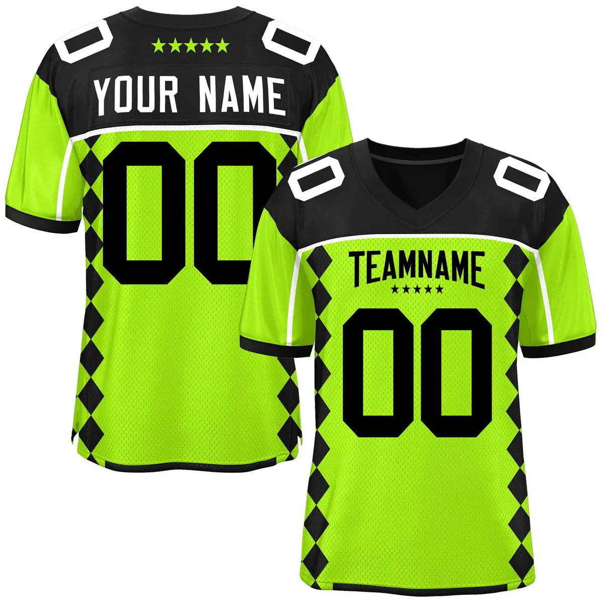 Black Neon Green Raglan Side Blocks Football Jersey