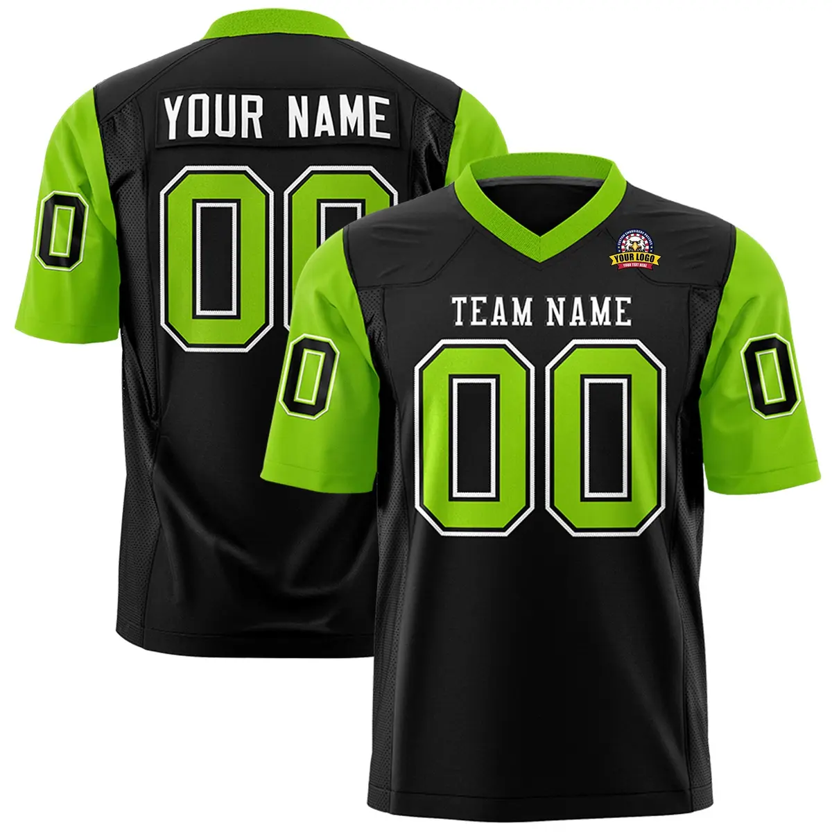 Black Neon Green Raglan Sleeves Authentic Football Jersey