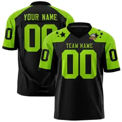 Black Neon Green Shoulder Star Pattern Flag Football Jersey 1