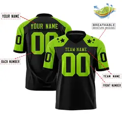Black Neon Green Shoulder Star Pattern Flag Football Jersey 2