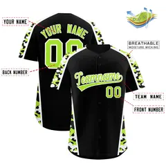 Black Neon Green Side Camo Baseball Jersey 2