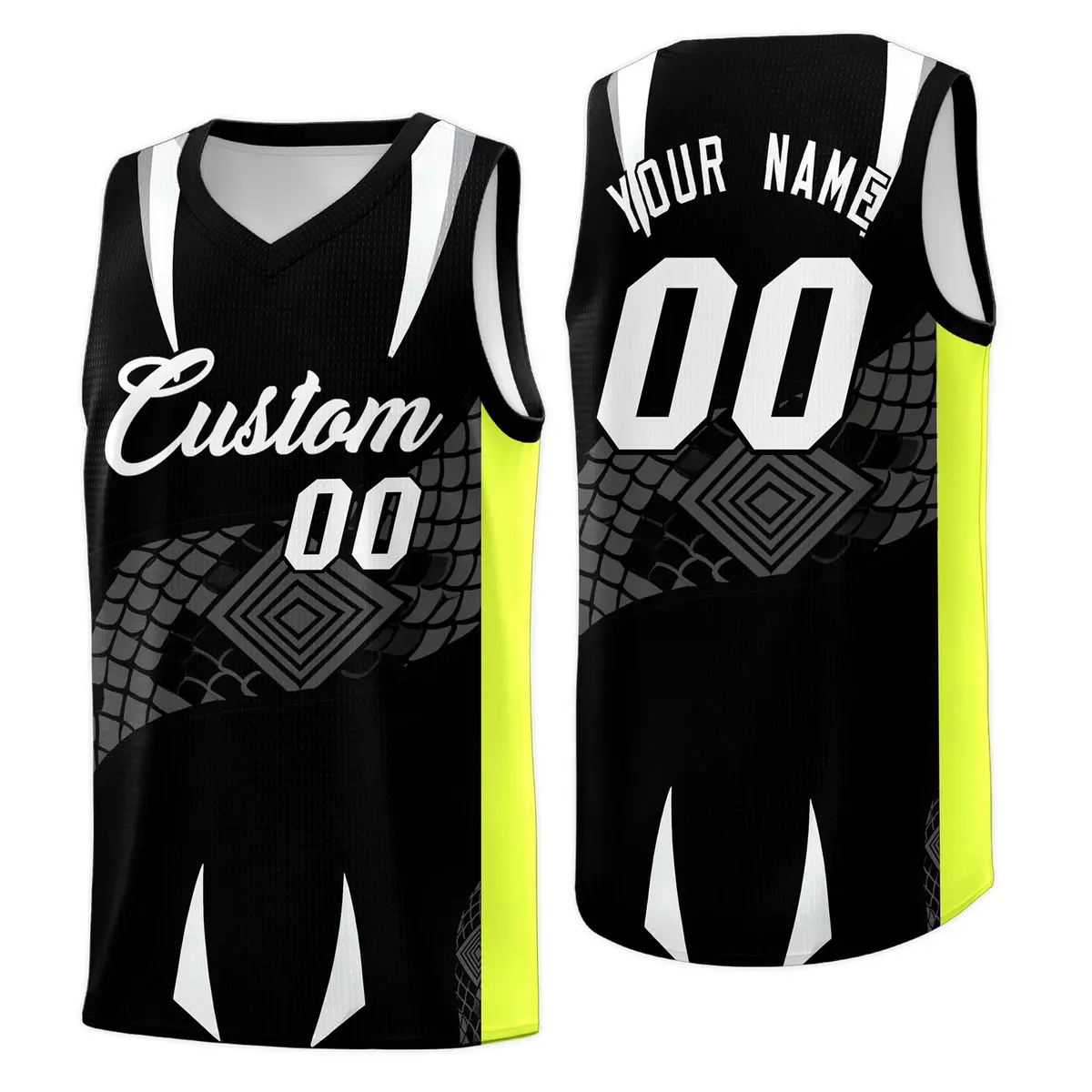 Black Neon Green Snake Scale Venomous Fang Graffiti Basketball Jersey