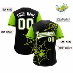 Black Neon Green Spider Web Raglan Authentic Baseball Jersey 2