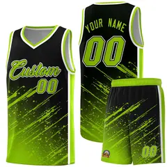 Black Neon Green Splash Basketball Uniforms for Summer Camp 1