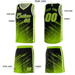 Black Neon Green Splash Basketball Uniforms for Summer Camp 5