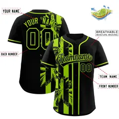 Black Neon Green Split Coconut Tree Design Baseball Jersey 2