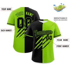 Black Neon Green Split Tiger Claw Scratch Baseball Jersey 2