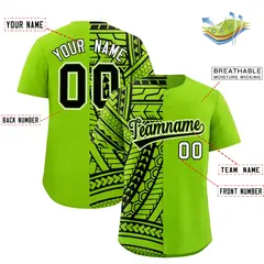 Black Neon Green Split Tribal Baseball Jersey 2