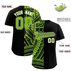Black Neon Green Split Tribal Baseball Jersey 2