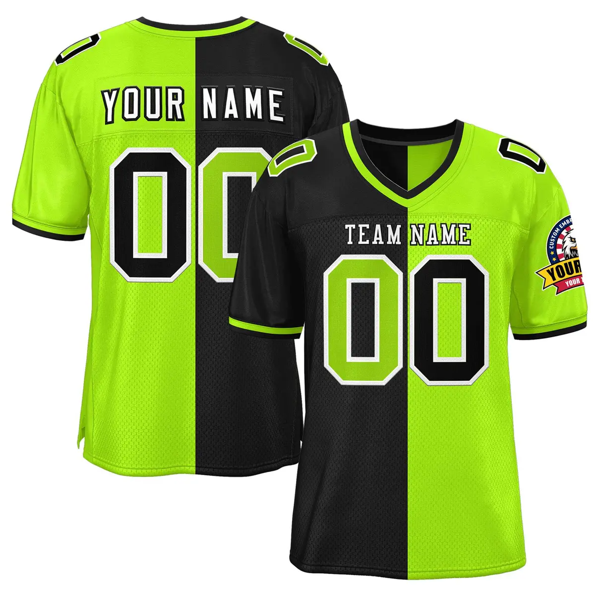 Black Neon Green Split Two-Tone Authentic Football Jersey
